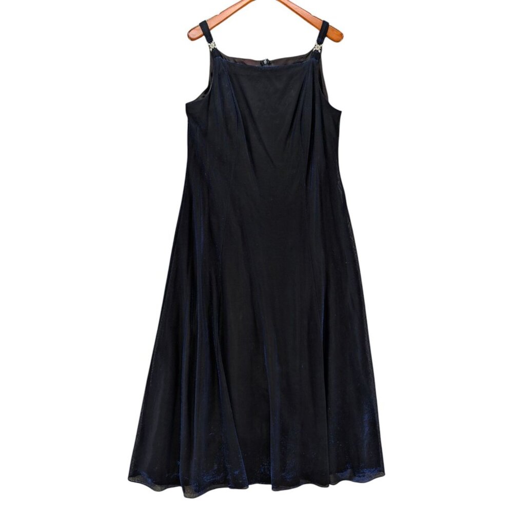 VTG Betsy Adam Jaslene Maxi Dress Gown Blue Black Metallic Shimmer Size 18W